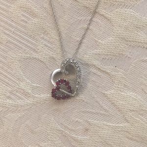 Kay Jewelers double heart diamond & ruby necklace